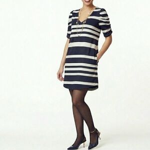 Anthropologie Deletta Navy and Off White Striped Dress